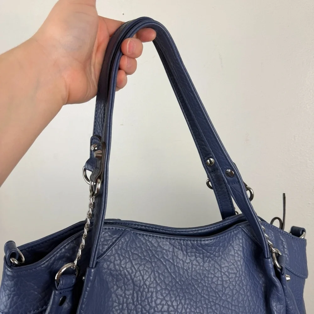 Jessica Simpson Shoulder Bag Women's Blue Pebbled Leather Classic Front Pocket
